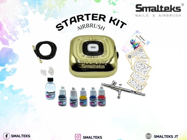 Kit Start completo aerografía en manicura dorado Smalteks