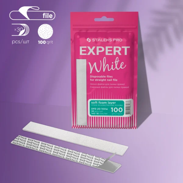 Limas Desechables Blancas Para Uñas Rectas (Base Suave) EXPERT 20 (30 Uds.) Staleks DFE-20-100W