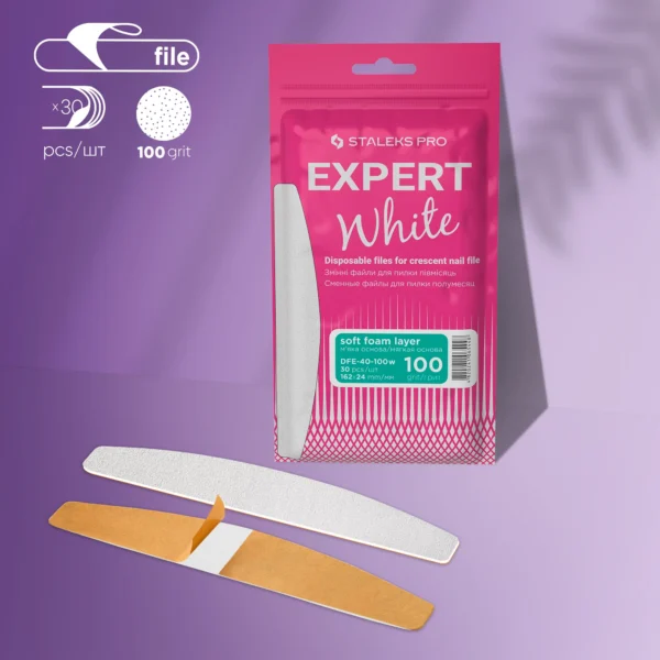 Limas Desechables Blancas Para Uñas De Media Luna (Base Blanda) EXPERT 40 (30 Uds.) Staleks DFE-40-100W