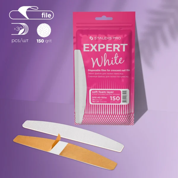 Limas Desechables Blancas Para Uñas De Media Luna (Base Blanda) EXPERT 40 (30 Uds.) Staleks DFE-40-150W