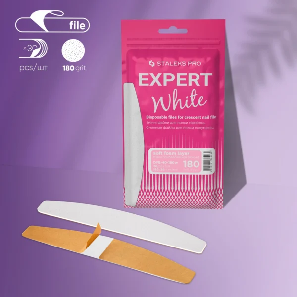 Limas Desechables Blancas Para Uñas De Media Luna (Base Blanda) EXPERT 40 (30 Uds.) Staleks DFE-40-180W