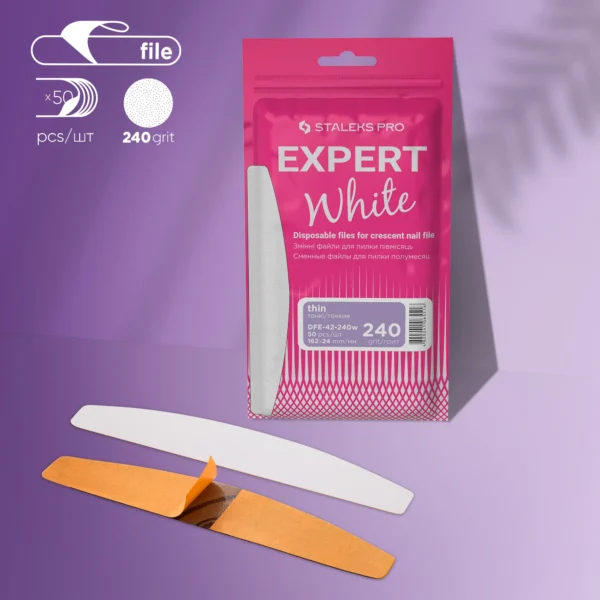 Limas desechables blancas para lima de uñas en forma de media luna EXPERT 42 (50 piezas) Staleks DFE-42-240w