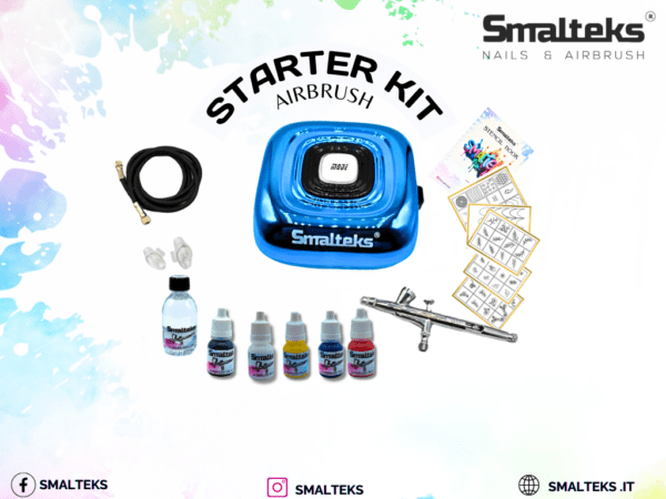 Kit Start completo aerografía en manicura azul Smalteks