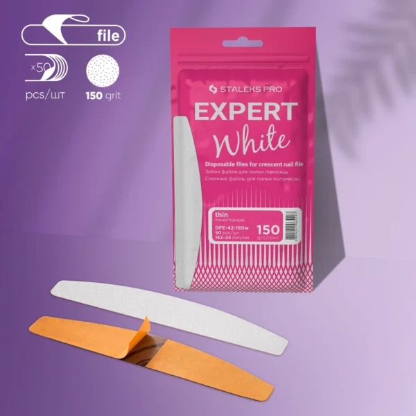 Limas Desechables Blancas Para Lima De Uñas En Forma De Media Luna EXPERT 42 (50 Uds.) Staleks DFE-42-150W