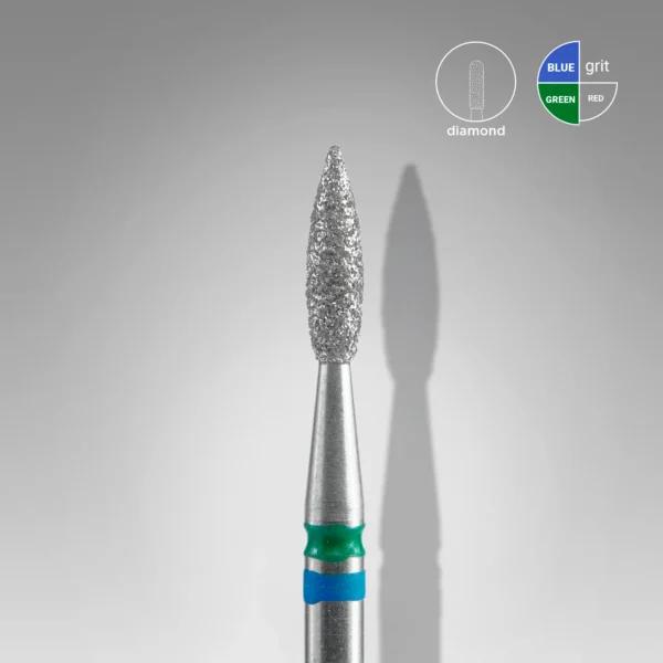 Fresa manicura de diamante para uñas DUO Llama Azul-Verde EXPERT, diámetro del cabezal 2,1mm / parte de trabajo 8mm Staleks #40 SKU: FA11BG021/8