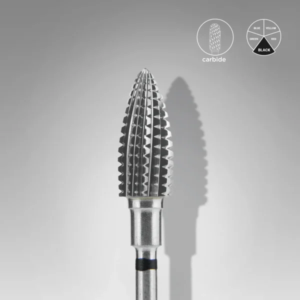 Fresa retirada de Carburo de Tungsteno para uñas, Cono De Pino, Negra, Dura, EXPERT, Diámetro De La Cabeza 6mm / Parte De Trabajo 14mm Staleks #15 SKU: FT110H060/14