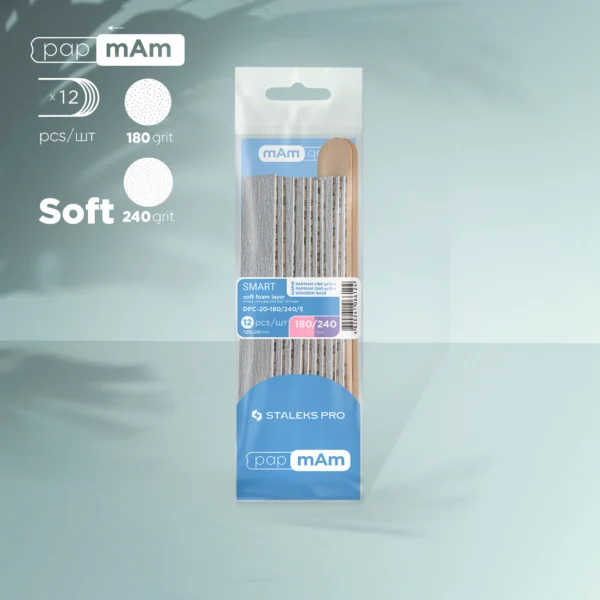 Limas desechables papmAm en una base blanda 180 grit (5 pcs), 240 grit (5 pcs), y una base de madera (2 pcs) SMART 20 Staleks DFC-20-180/240/5