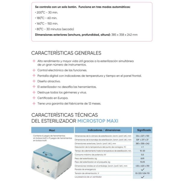 Horno Esterilizador de calor seco Microstop Maxi 9 bolsas - Imagen 3