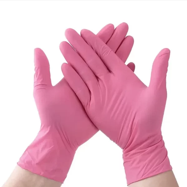 Guantes de nitrilo sin polvo color rosa talla L grandes - 100 unidades