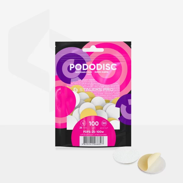 Recambios desechables blancos con una capa de espuma suave para el disco de pedicura PODODISC STALEKS PRO L (50 unidades) Grano 100 Staleks Pro SKU: PDFS-25-100w - Imagen 3