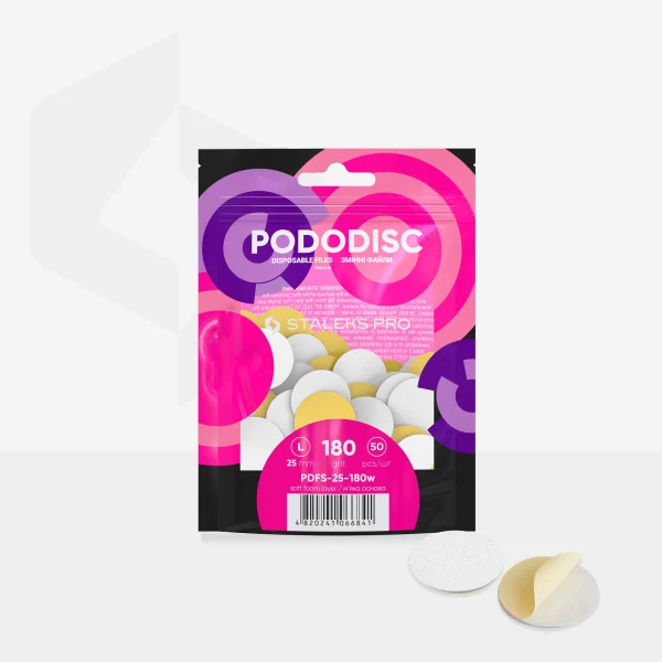 Recambios desechables blancos con una capa de espuma suave para el disco de pedicura PODODISC STALEKS PRO L (50 unidades) Grano 180 Staleks Pro SKU: PDFS-25-180w - Imagen 3