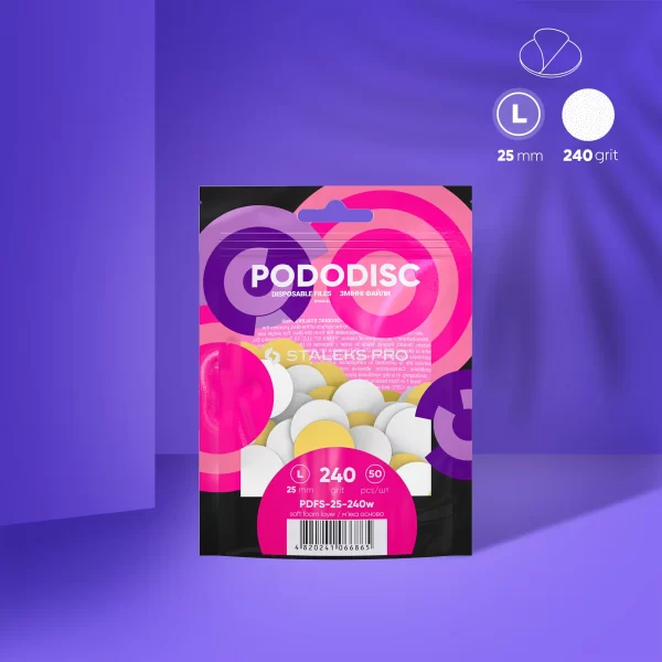 Recambios desechables blancos con una capa de espuma suave para el disco de pedicura PODODISC STALEKS PRO L (50 unidades) Grano 240 Staleks Pro SKU: PDFS-25-240w