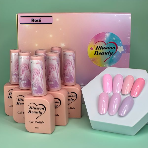kit esmaltes semipermanentes colección Rosé illusion beauty
